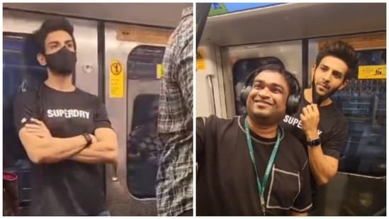 Actor Kartik Aaryan also clicked selfies with his fans in Mumbai metro.