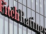 The Fitch Ratings logo is seen at their offices at Canary Wharf financial district in London,Britain.