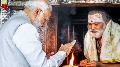 Prime Minister Narendra Modi on Wednesday offered prayers at Sri Raja Rajeshwara Swamy Devasthanam in Vemulawada in Karimnagar district of Telangana. (ANI) Prime Minister Narendra Modi on Wednesday offered prayers at Sri Raja Rajeshwara Swamy Devasthanam in Vemulawada in Karimnagar district of Telangana. (ANI)