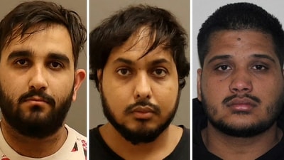 Karan Brar, Kamalpreet Singh and Karanpreet Singh, the three Indians charged with first-degree murder in relation to the killing of Khalistanin separatist Hardeep Singh Nijjar, are seen in a combination of photographs released by the Integrated Homicide Investigation Team (IHIT). (REUTERS)