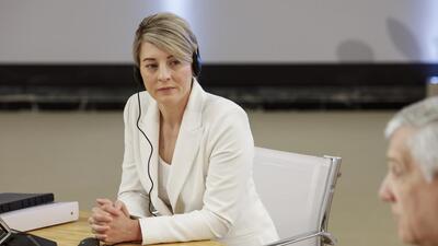 Canadian Minister of Foreign Affairs Melanie Joly attends a meeting on the second day of a G7 foreign ministers meeting on Capri island, Italy. (AP) Canadian Minister of Foreign Affairs Melanie Joly attends a meeting on the second day of a G7 foreign ministers meeting on Capri island, Italy. (AP)