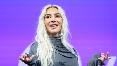 Kim Kardashian reacted to a pro-Palestine protester interrupting her (Christian Charisius/dpa via AP) (AP) Kim Kardashian reacted to a pro-Palestine protester interrupting her (Christian Charisius/dpa via AP) (AP)
