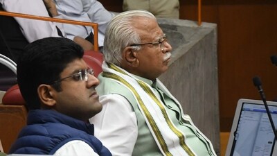 File Photo: Former Haryana deputy CM Dushyant Chautala and ex-CM ML Khattar (HT) File Photo: Former Haryana deputy CM Dushyant Chautala and ex-CM ML Khattar (HT)