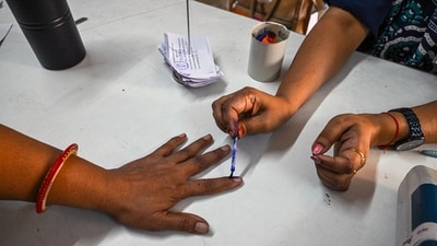 India General Elections 2024: A finger of a voter is marked with indelible ink after casting a ballot at a polling station during the third phase of voting for national elections. (Prakash Singh/Bloomberg) India General Elections 2024: A finger of a voter is marked with indelible ink after casting a ballot at a polling station during the third phase of voting for national elections. (Prakash Singh/Bloomberg)