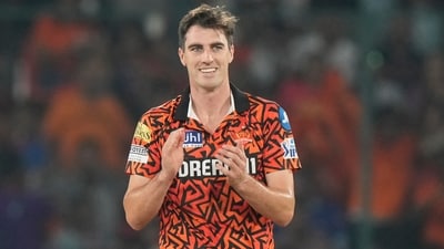 SRH skipper Pat Cummins bagged the crucial wicket of KL Rahul in the 9th over (AP) SRH skipper Pat Cummins bagged the crucial wicket of KL Rahul in the 9th over (AP)