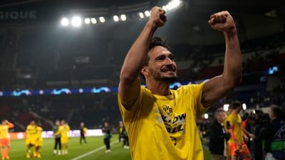 Dortmund's Mats Hummels celebrates after the Champions League semifinal second leg soccer match vs PSG (AP) Dortmund's Mats Hummels celebrates after the Champions League semifinal second leg soccer match vs PSG (AP)