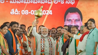 Warangal: Prime Minister Narendra Modi during a public meeting for the Lok Sabha polls. (PTI) Warangal: Prime Minister Narendra Modi during a public meeting for the Lok Sabha polls. (PTI)