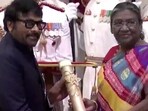Chiranjeevi received the Padma Vibhushan on Thursday as Ram Charan cheered for him.