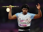 India's Neeraj Chopra in action during the men's Javelin final 