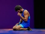 Bajrang Punia reacts during the 19th Asian Games, in Hangzhou