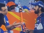Sanjiv Goenka (L) in an animated chat with KL Rahul Sanjiv Goenka (L) in an animated chat with KL Rahul