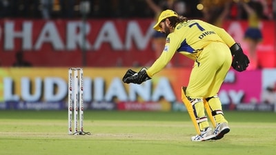 Chennai Super Kings' MS Dhoni during the match against Punjab Kings (ANI ) Chennai Super Kings' MS Dhoni during the match against Punjab Kings (ANI )