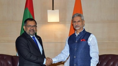 External affairs minister S Jaishankar meets Maldives foreign minister Moosa Zameer, in New Delhi. (X/Moosa Zameer) External affairs minister S Jaishankar meets Maldives foreign minister Moosa Zameer, in New Delhi. (X/Moosa Zameer)