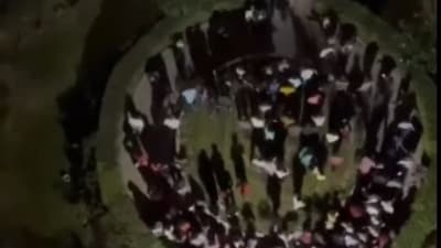 A huge crowd protested against those who feed stray dogs and attacked the couple — Shubham and Sankalita. They also assaulted police officials. (Screengrab)