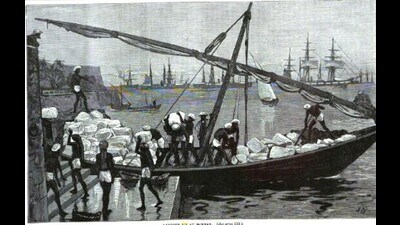 Landing ice at Bombay. (The Church Missionary Gleaner, Nov 1889) Landing ice at Bombay. (The Church Missionary Gleaner, Nov 1889)