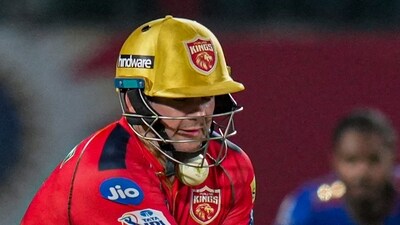 Rossouw was hit on the chin by the fifth ball of the ninth over bowled by Karn Sharma. He received treatment and ended up falling on 61 off 27 the very next delivery. (PTI) Rossouw was hit on the chin by the fifth ball of the ninth over bowled by Karn Sharma. He received treatment and ended up falling on 61 off 27 the very next delivery. (PTI)