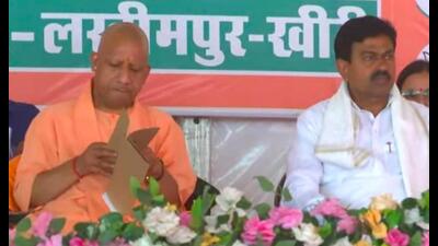 U.P. chief minister Yogi Adityanath and BJP’s Kheri candidate for LS polls Ajay Kumar Mishra at an election rally in Gola. (HT photo) U.P. chief minister Yogi Adityanath and BJP’s Kheri candidate for LS polls Ajay Kumar Mishra at an election rally in Gola. (HT photo)