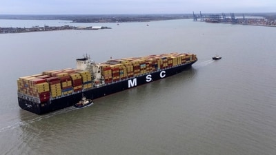 Representative Image.The MSC Luciana container ship, left, approaches the Port of Felixstowe, owned by a unit of CK Hutchison Holdings Ltd., in Felixstowe, UK, on Monday, March 4, 2024. (Bloomberg) Representative Image.The MSC Luciana container ship, left, approaches the Port of Felixstowe, owned by a unit of CK Hutchison Holdings Ltd., in Felixstowe, UK, on Monday, March 4, 2024. (Bloomberg)