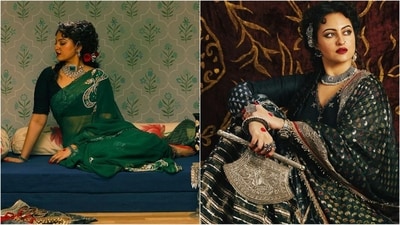 Sonakshi Sinha is still in her Heeramandi era as she stuns in ethereal ethnic looks that are doing rounds on social media. The gorgeous diva was seen donning exquisite looks that channelled old glamour and exuded royal vibes. Sonakshi is a total stunner who keeps on hitting fashion targets like a pro. Just a day ago, she wowed in a stunning embroidered lehenga ensemble and this time, she rocks a series of ethnic looks in a striking dark green shade. Let's decode her jaw-dropping looks and take some style notes. (Instagram/@aslisona) Sonakshi Sinha is still in her Heeramandi era as she stuns in ethereal ethnic looks that are doing rounds on social media. The gorgeous diva was seen donning exquisite looks that channelled old glamour and exuded royal vibes. Sonakshi is a total stunner who keeps on hitting fashion targets like a pro. Just a day ago, she wowed in a stunning embroidered lehenga ensemble and this time, she rocks a series of ethnic looks in a striking dark green shade. Let's decode her jaw-dropping looks and take some style notes. (Instagram/@aslisona)