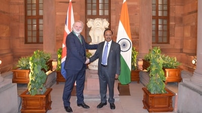 UK NSA Tim Barrow with Indian counterpart Ajit Doval.