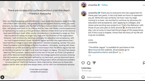 UmaSofia Srivastava represented New Jersey as a first-generation Mexican-Indian American at the national level. (Instagram/@umasofias) UmaSofia Srivastava represented New Jersey as a first-generation Mexican-Indian American at the national level. (Instagram/@umasofias)
