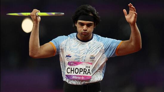 Neeraj Chopra in action during the men's Javelin final at Asian Games in Hangzhou, China, on October 4, 2023. (REUTERS)