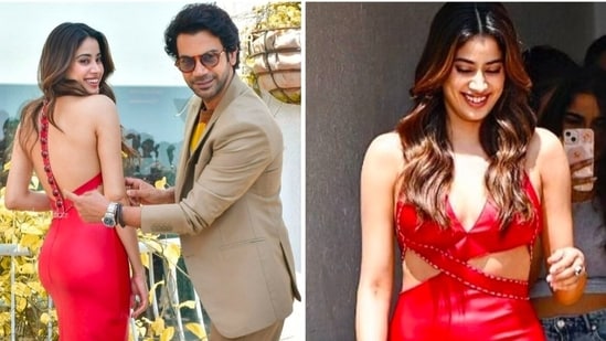 Rajkummar Rao showed Janhvi Kapoor's ball-inspired dress to the paparazzi.