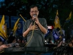 Arvind Kejriwal (C), chief minister of New Delhi and leader of Aam Aadmi Party (AAP) addresses his supporters and party members upon his release from the prison on interim bail in the capital on May 10, 2024. India's top court on May 10, ordered a jailed opponent of Prime Minister Narendra Modi to be released on bail, allowing him to campaign in an ongoing national election. (Photo by Arun SANKAR / AFP) Arvind Kejriwal (C), chief minister of New Delhi and leader of Aam Aadmi Party (AAP) addresses his supporters and party members upon his release from the prison on interim bail in the capital on May 10, 2024. India's top court on May 10, ordered a jailed opponent of Prime Minister Narendra Modi to be released on bail, allowing him to campaign in an ongoing national election. (Photo by Arun SANKAR / AFP)