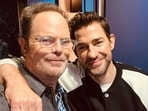 John Krasinski and Rainn Wilson played frenemies Jim Halpert and Dwight Schrute in sitcom, The Office.