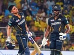 Gujarat Titans' captain Shubman Gill celebrates with partner Sai Sudharsan Gujarat Titans' captain Shubman Gill celebrates with partner Sai Sudharsan
