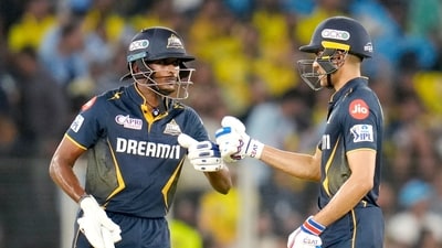 Sent into bat, Gill and Sudharsan put up a six-hitting exhibition as they notched up a 210-run stand, the highest partnership for any wicket in the IPL this season. (GT-X) Sent into bat, Gill and Sudharsan put up a six-hitting exhibition as they notched up a 210-run stand, the highest partnership for any wicket in the IPL this season. (GT-X)