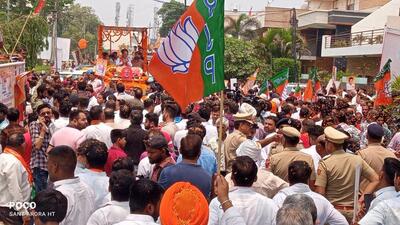 BJP chief JP Nadda holding a roadshow in support of Ambala party candidate Banto Kataria in Sector 7, Panchkula, on Friday. (Sant Arora/HT) BJP chief JP Nadda holding a roadshow in support of Ambala party candidate Banto Kataria in Sector 7, Panchkula, on Friday. (Sant Arora/HT)