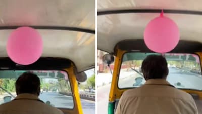 A Bengaluru resident shared the video from inside the auto with the balloon. (X/@SumedhaUppal) A Bengaluru resident shared the video from inside the auto with the balloon. (X/@SumedhaUppal)