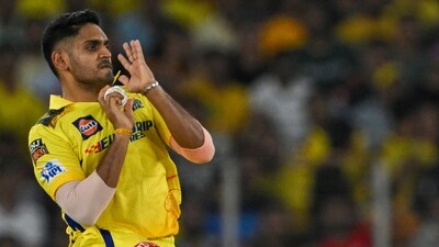 Chennai Super Kings' Tushar Deshpande bowls during the Indian Premier League (IPL) Twenty20 cricket match between Gujarat Titans and Chennai Super Kings (AFP)