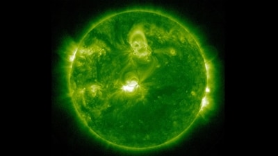 The National Oceanic and Atmospheric Administration (NOAA) issued a rare geometric storm watch — the first in nearly 20 years, saying an ouburst of plasma from a solar flare could interfere with radio transmissions on Earth (AP) The National Oceanic and Atmospheric Administration (NOAA) issued a rare geometric storm watch — the first in nearly 20 years, saying an ouburst of plasma from a solar flare could interfere with radio transmissions on Earth (AP)