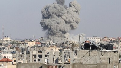 Smoke rises following Israeli strikes, amid the ongoing conflict between Israel and the Palestinian Islamist group Hamas, in Rafah in the southern Gaza Strip (REUTERS)