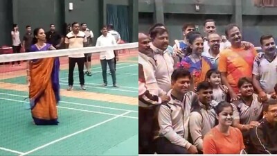 Supriya Sule's Badminton Match: Supriya Sule's engaging badminton match as part of her campaign brought a sporty twist to the election trail, showcasing a unique way to connect with voters through sports and recreation. (ANI) Supriya Sule's Badminton Match: Supriya Sule's engaging badminton match as part of her campaign brought a sporty twist to the election trail, showcasing a unique way to connect with voters through sports and recreation. (ANI)