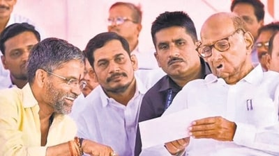 Nilesh Lanke with Sharad Pawar during a rally in Shevgaon on April 28. Nilesh Lanke with Sharad Pawar during a rally in Shevgaon on April 28.