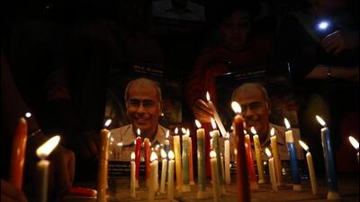 Pune, India - August 19, 2019: Eve of the 6th Death anniversary candel march in Dr. Narendra Dabholkar at Vittal Ramji Shinde Bridge in Pune, India, on Monday, August 19, 2019. (Photo by Rahul Raut/HT PHOTO) Pune, India - August 19, 2019: Eve of the 6th Death anniversary candel march in Dr. Narendra Dabholkar at Vittal Ramji Shinde Bridge in Pune, India, on Monday, August 19, 2019. (Photo by Rahul Raut/HT PHOTO)