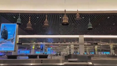 Leakage at Terminal 2 of the Kempegowda International Airport (KIA), Bengaluru amid heavy rain. Leakage at Terminal 2 of the Kempegowda International Airport (KIA), Bengaluru amid heavy rain.