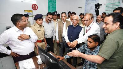 The home secretary visited Sector 26 police station in Chandigarh, where a trial-based test FIR was registered under the three new criminal laws. (HT Photo) The home secretary visited Sector 26 police station in Chandigarh, where a trial-based test FIR was registered under the three new criminal laws. (HT Photo)