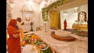 Vice President Jagdeep Dhankar at Ram temple in Ayodhya. (HT)