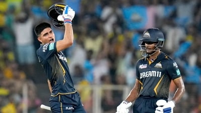 Captain Shubman Gill cracked a blistering century while B Sai Sudharsan hit his maiden IPL ton as Gujarat Titans kept themselves in the play-offs race with a 35-run win over Chennai Super Kings here on Friday. (BCCI) Captain Shubman Gill cracked a blistering century while B Sai Sudharsan hit his maiden IPL ton as Gujarat Titans kept themselves in the play-offs race with a 35-run win over Chennai Super Kings here on Friday. (BCCI)