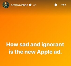 A screen grab of Hrithik Roshan's Instagram stories. A screen grab of Hrithik Roshan's Instagram stories.