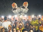 BJP supporters during a rally for the party’s West Delhi candidate Kamaljeet Seharawat at Durga Park Ramleela Ground in New Delhi on Saturday. (HT PHOTO.) BJP supporters during a rally for the party’s West Delhi candidate Kamaljeet Seharawat at Durga Park Ramleela Ground in New Delhi on Saturday. (HT PHOTO.)