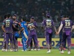Kolkata Knight Riders (157/7) outclassed Mumbai Indians (139/8) by 18 runs and became the first team to qualify for the playoffs in IPL 2024.(AP)