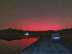 Rare Northern Lights seen in Ladakh due to intense solar storm.(X/snorl)