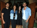 Farhan Akhtar, Shibani Dandekar, Saba Azad and Hrithik Roshan outside a Mumbai restaurant.