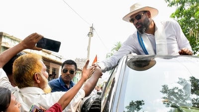 TMC candidate from Baharampur constituency Yusuf Pathan during an election rally at Beldanga, in Murshidabad, West Bengal. (PTI) TMC candidate from Baharampur constituency Yusuf Pathan during an election rally at Beldanga, in Murshidabad, West Bengal. (PTI)