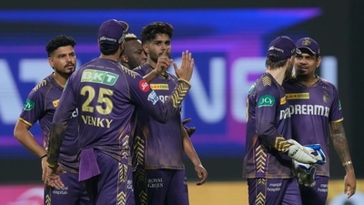 Harshit Rana bowled a sensational final over and claimed two crucial wickets of Naman Dhir and Tilak Varma to seal the win for Kolkata Knight Riders in the rain-affected clash. (AP) Harshit Rana bowled a sensational final over and claimed two crucial wickets of Naman Dhir and Tilak Varma to seal the win for Kolkata Knight Riders in the rain-affected clash. (AP)